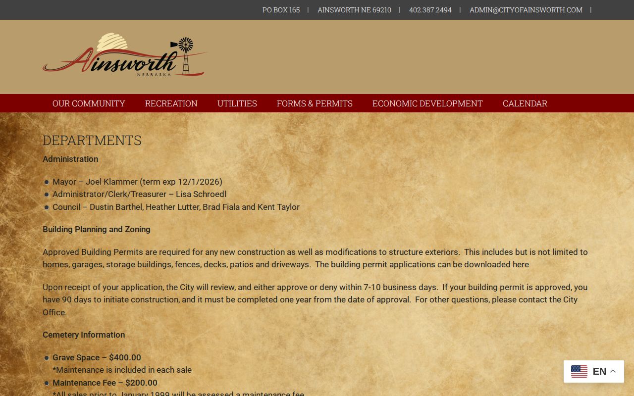 Ainsworth arrest and booking record contact information on the city departments page